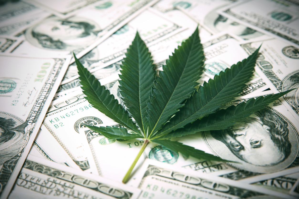 Image of cannabis leaf with money from a cannabis loan